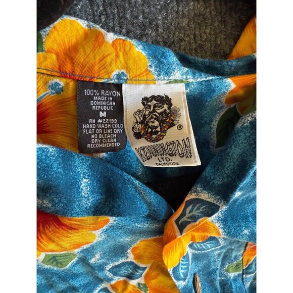 Vintage Hawaiian Print Shirt With Tropical Beach Scene & Palm Trees Button-Up Sh - Picture 8 of 12